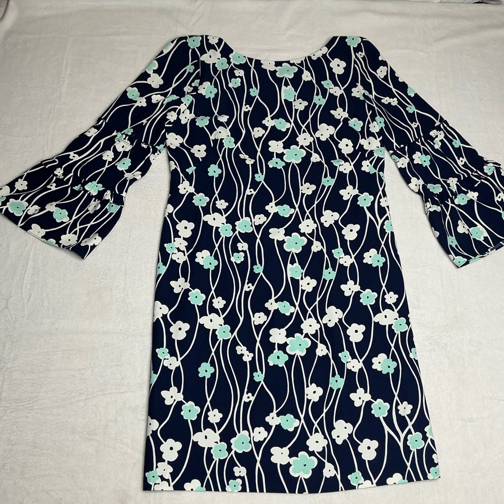 Talbots Womens Navy Floral Bell Sleeve Shift Dress Size 6 - Picture 4 of 10